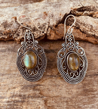 Large Labradorite Silver Drop Dangle earrings / Birth Stone / Ethnic / rustic, yoga, hippie, gypsy, pretty, psy, boho, bohemian, festival