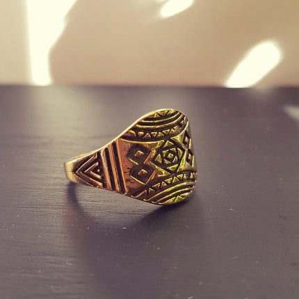 Aztec Brass Ring / Unisex / Mens / Large size / Geometric / Boho / Ethnic / Rustic / Festival / Bohemian / Hippie / Gypsy / Psy