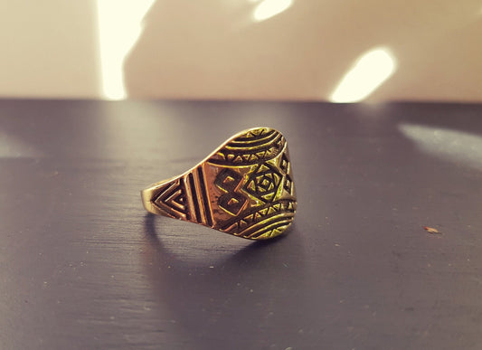 Aztec Brass Ring / Unisex / Mens / Large size / Geometric / Boho / Ethnic / Rustic / Festival / Bohemian / Hippie / Gypsy / Psy