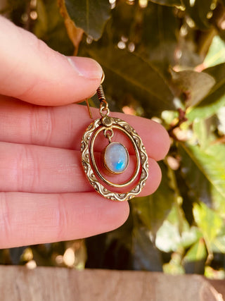 Moonstone Earrings Dangle Brass Ethnic, rustic, yoga, hippie, gypsy, pretty, psy, boho, bohemian, festival