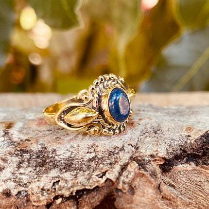 Ethnic style Brass & Lapis Lazuli Ring / Moon / Boho / Bohemian / Psy / Rustic / Tribal / Gypsy / Festival / Healing / Festival