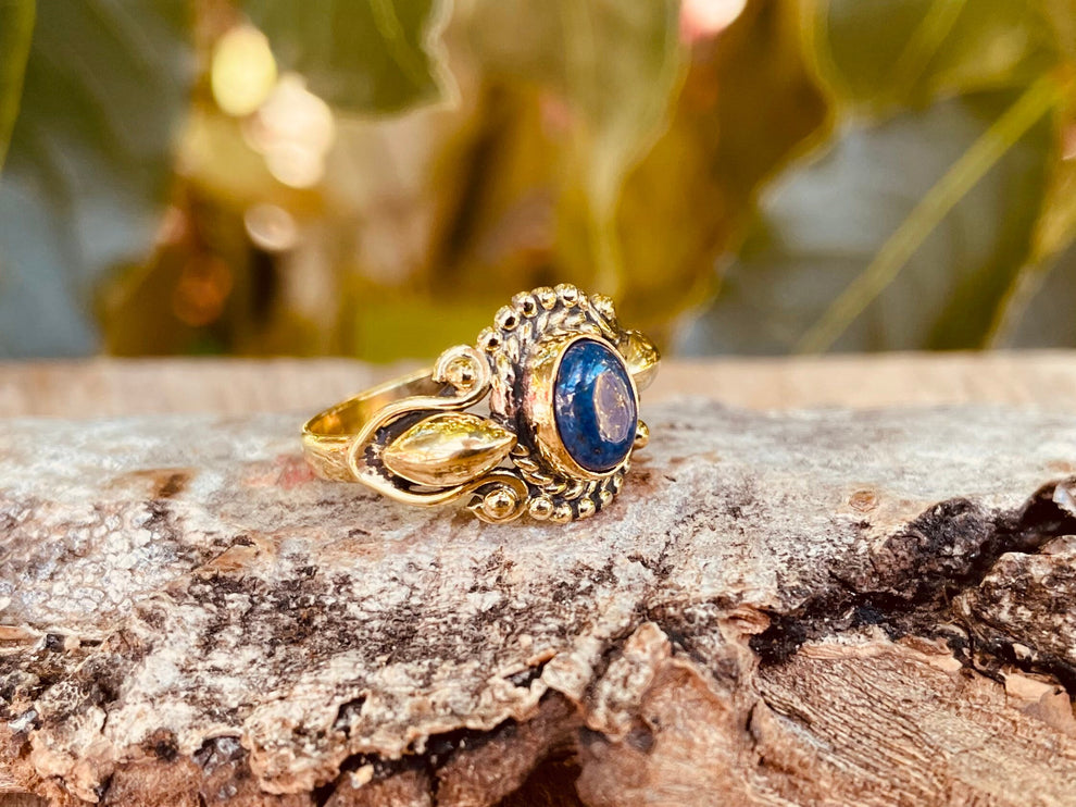 Ethnic style Brass & Lapis Lazuli Ring / Moon / Boho / Bohemian / Psy / Rustic / Tribal / Gypsy / Festival / Healing / Festival