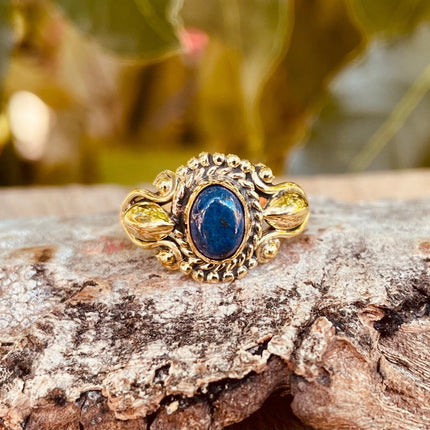 Ethnic style Brass & Lapis Lazuli Ring / Moon / Boho / Bohemian / Psy / Rustic / Tribal / Gypsy / Festival / Healing / Festival