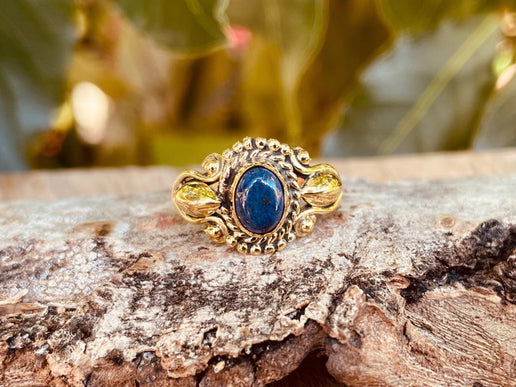 Ethnic style Brass & Lapis Lazuli Ring / Moon / Boho / Bohemian / Psy / Rustic / Tribal / Gypsy / Festival / Healing / Festival