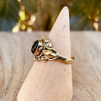 Boho Indian Black Onyx Brass Ring / Ethnic / Rustic / Festival / Tribal / Black / Hippie / Gypsy / Psy / Stone / Healing / Adjustable