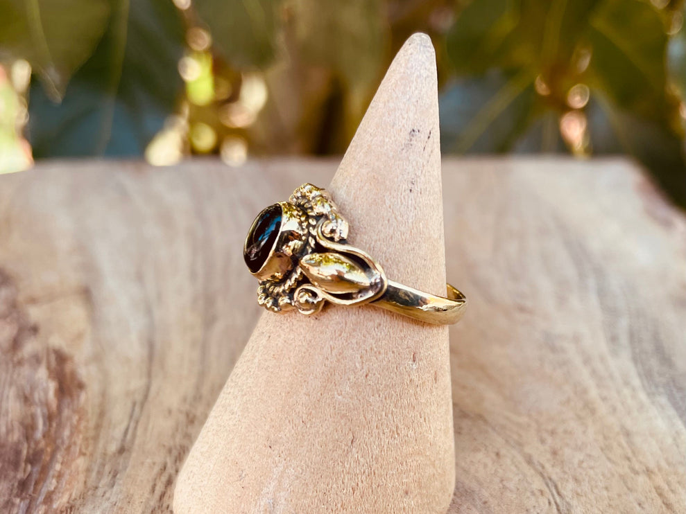 Boho Indian Black Onyx Brass Ring / Ethnic / Rustic / Festival / Tribal / Black / Hippie / Gypsy / Psy / Stone / Healing / Adjustable