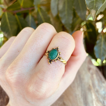 Green Malachite & Brass Ring / Birthstone / Green / Boho / Ethnic / Rustic / Tribal / Gypsy / Festival / Healing