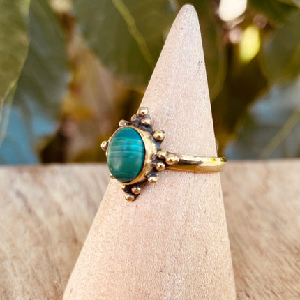 Green Malachite & Brass Ring / Birthstone / Green / Boho / Ethnic / Rustic / Tribal / Gypsy / Festival / Healing