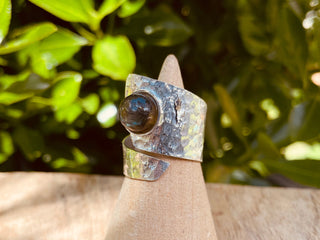 Hammered Silver Ring Labradorite, Adjustable Boho Silver Labradorite Ring
