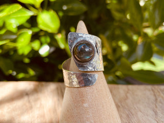 Hammered Silver Ring Labradorite, Adjustable Boho Silver Labradorite Ring