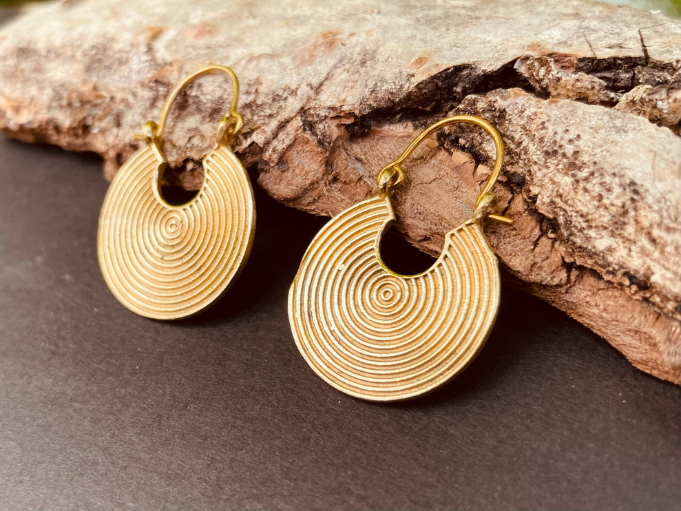 Small Boho Brass Ethnic Earrings; Tribal, Geometric, Small, Rustic, Yoga, Hippie, Gypsy, Pretty, Ssy, Boho, Bohemian, Festival