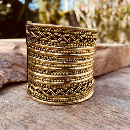 Large Cuff Gold Boho Bracelet / Tribal / Celtic / Berber / Ethnic jewelery / Steampunk / Burning Man / Gypsy / Jewellery / Adjustable