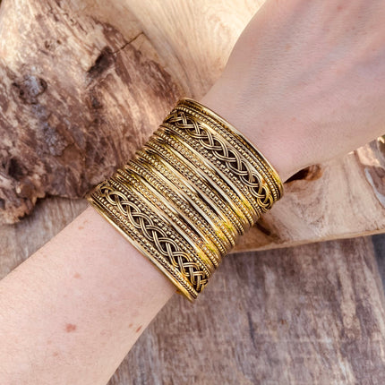 Large Cuff Gold Boho Bracelet / Tribal / Celtic / Berber / Ethnic jewelery / Steampunk / Burning Man / Gypsy / Jewellery / Adjustable