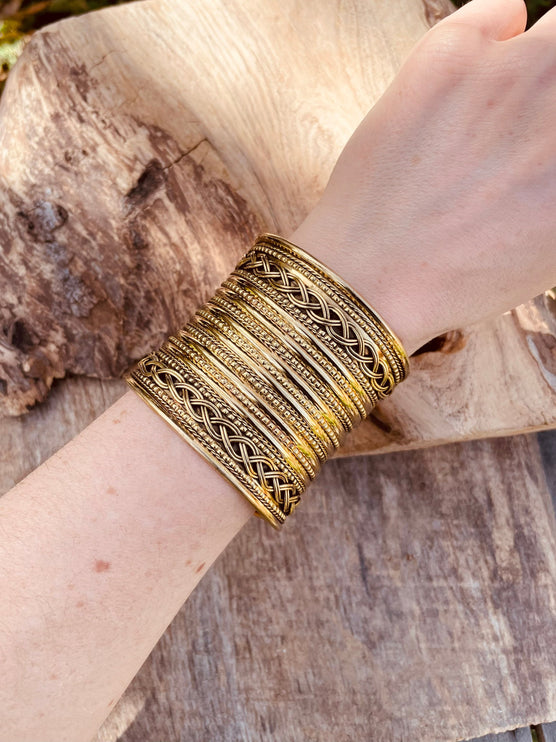 Large Cuff Gold Boho Bracelet / Tribal / Celtic / Berber / Ethnic jewelery / Steampunk / Burning Man / Gypsy / Jewellery / Adjustable