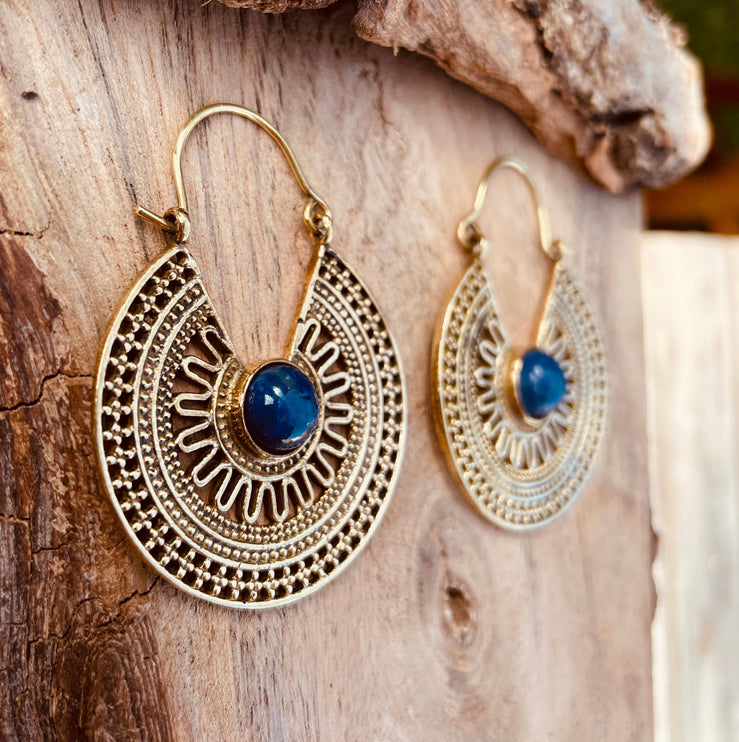 Golden Ethnic Lapis Lazuli Earrings Ethnic, Blue Stone , rustic, yoga, hippie, gypsy, pretty, psy, boho, bohemian, festival