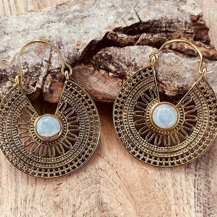 Golden Ethnic Moonstone Earrings Ethnic, rustic, yoga, hippie, gypsy, pretty, psy, boho, bohemian, festival