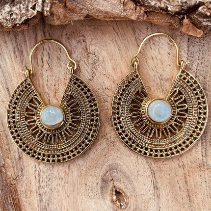 Golden Ethnic Moonstone Earrings Ethnic, rustic, yoga, hippie, gypsy, pretty, psy, boho, bohemian, festival