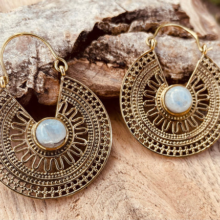 Golden Ethnic Moonstone Earrings Ethnic, rustic, yoga, hippie, gypsy, pretty, psy, boho, bohemian, festival