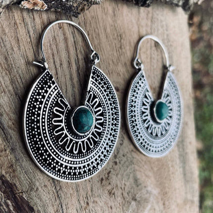 Silver Turquoise Earrings Aztec Ethnic, rustic, yoga, hippie, gypsy, pretty, psy, boho, bohemian, festival