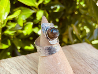 Hammered Silver Ring Labradorite, Adjustable Boho Silver Ring