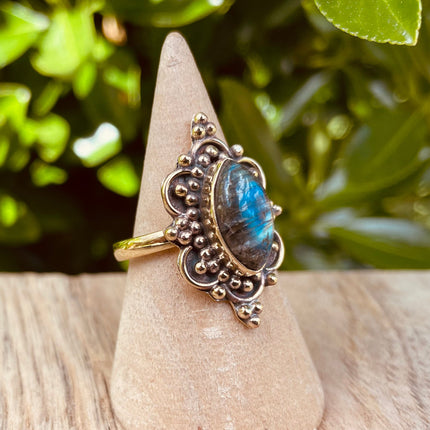 Labradorite Ring Ethnic style Brass / Boho / Bohemian / Psy / Rustic / Tribal / Gypsy / Festival / Healing / Festival