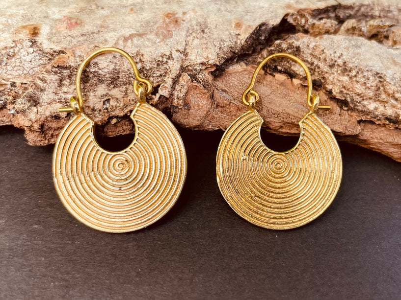 Small Boho Brass Ethnic Earrings; Tribal, Geometric, Small, Rustic, Yoga, Hippie, Gypsy, Pretty, Ssy, Boho, Bohemian, Festival