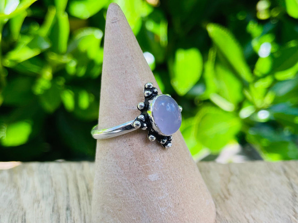 Rose Quartz Silver Ring / Crystal Healing / Boho / Ethnic / Rustic / Festival / Tribal / Blue / Hippie / Gypsy / Psy / Stone / Healing