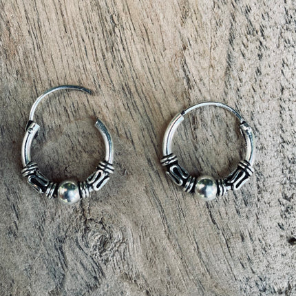 Sterling Silver 925 Hoop Earrings Bali Style Sleeper Dainty Hypoallergenic / Ethnic / Rustic / Bohemian / Gypsy / Hippie / Festival / style