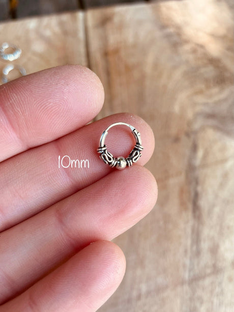 Sterling Silver 925 Hoop Earrings Bali Style Sleeper Dainty Hypoallergenic / Ethnic / Rustic / Bohemian / Gypsy / Hippie / Festival / style