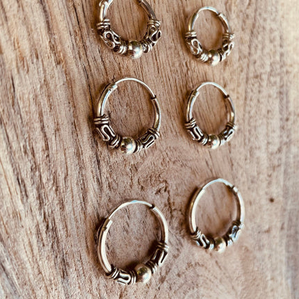 Sterling Silver 925 Hoop Earrings Bali Style Sleeper Dainty Hypoallergenic / Ethnic / Rustic / Bohemian / Gypsy / Hippie / Festival / style