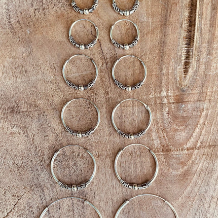 Sterling Silver 925 Hoop Earrings Bali Style Sleeper Dainty Hypoallergenic / Ethnic / Rustic / Bohemian / Gypsy / Hippie / Festival / style