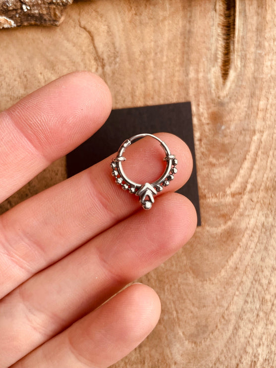 Mini Boho Sterling Silver 925 Hoop Earrings; Clicker Jewellery, Small, Rustic, Yoga, Hippie, Gypsy, Pretty, Ssy, Boho, Bohemian, Festival