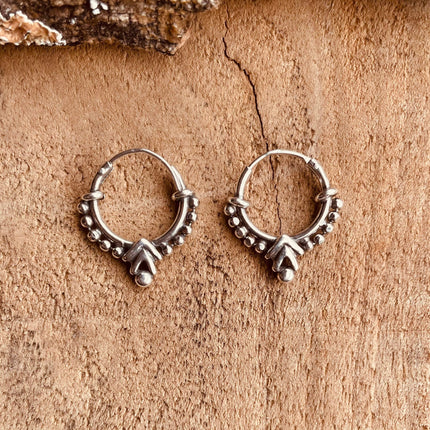 Mini Boho Sterling Silver 925 Hoop Earrings; Clicker Jewellery, Small, Rustic, Yoga, Hippie, Gypsy, Pretty, Ssy, Boho, Bohemian, Festival