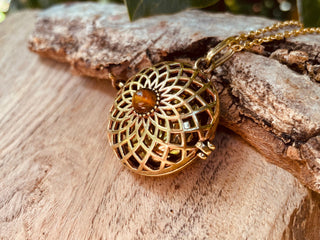 Gold Bola Tiger's Eye Necklace Brass / Pregnancy / Harmony Ball / Chimes / Vegan / Ethnic / Boho / Hippie / Rustic / Hypoallergenic