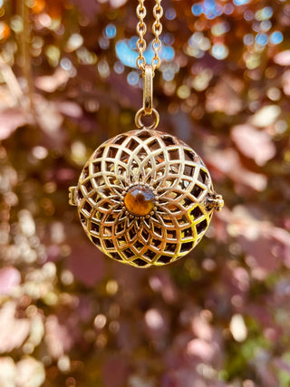 Gold Bola Tiger's Eye Necklace Brass / Pregnancy / Harmony Ball / Chimes / Vegan / Ethnic / Boho / Hippie / Rustic / Hypoallergenic