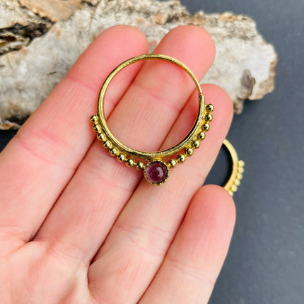 Small Boho Hoops Amethyst Brass Earrings / Triangle / Mandala / Ethnic / Rustic / Yoga / Hippie / Gypsy / Psy / Bohemian / Festival