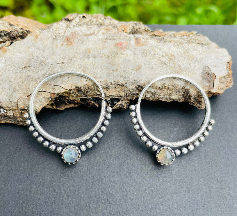 Small Silver Boho Earrings Labradorite / Heart / Mandala / Ethnic / Rustic / Yoga / Hippie / Gypsy / Psy / Bohemian / Festival