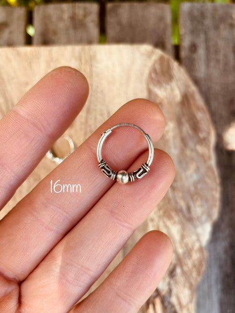 Sterling Silver 925 Hoop Earrings Bali Style Sleeper Dainty Hypoallergenic / Ethnic / Rustic / Bohemian / Gypsy / Hippie / Festival / style