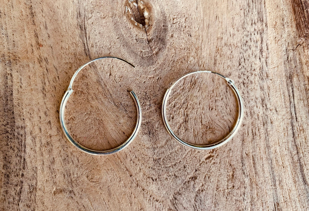 Sterling Silver 925 Clicker Hoops / Pure Silver Earrings / Dainty / Ethnic Boho Bohemian Marriage Bridal Jewelry Hippie Hiphop Festival