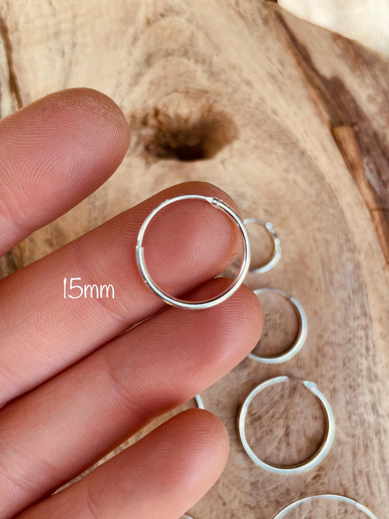 Sterling Silver 925 Clicker Hoops / Pure Silver Earrings / Dainty / Ethnic Boho Bohemian Marriage Bridal Jewelry Hippie Hiphop Festival