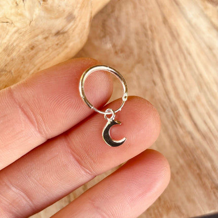 Clicker Hoops Sterling Silver 925 Moon / Sleeper Earrings / Dainty / Ethnic Boho Bohemian Marriage Bridal Jewelry Hippie Hiphop Festival