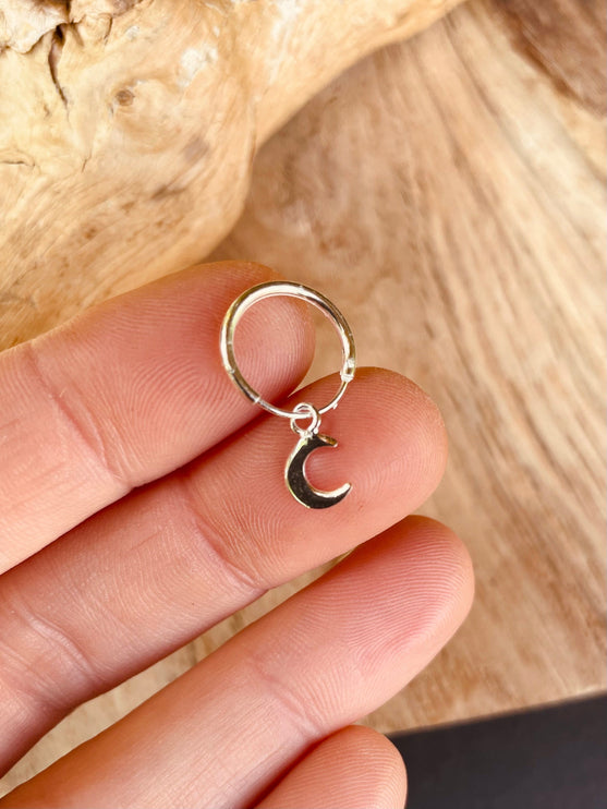 Clicker Hoops Sterling Silver 925 Moon / Sleeper Earrings / Dainty / Ethnic Boho Bohemian Marriage Bridal Jewelry Hippie Hiphop Festival