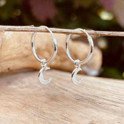 Clicker Hoops Sterling Silver 925 Moon / Sleeper Earrings / Dainty / Ethnic Boho Bohemian Marriage Bridal Jewelry Hippie Hiphop Festival