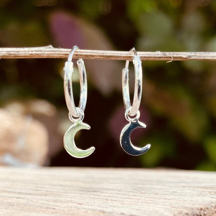 Clicker Hoops Sterling Silver 925 Moon / Sleeper Earrings / Dainty / Ethnic Boho Bohemian Marriage Bridal Jewelry Hippie Hiphop Festival