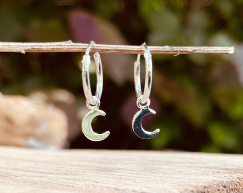 Clicker Hoops Sterling Silver 925 Moon / Sleeper Earrings / Dainty / Ethnic Boho Bohemian Marriage Bridal Jewelry Hippie Hiphop Festival