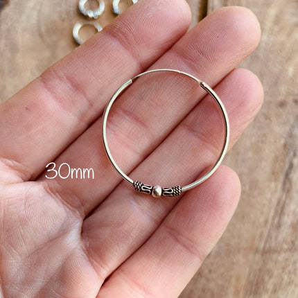 Sterling Silver 925 Hoop Earrings Bali Style Sleeper Dainty Hypoallergenic / Ethnic / Rustic / Bohemian / Gypsy / Hippie / Festival / style