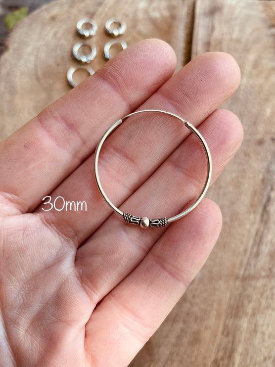 Sterling Silver 925 Hoop Earrings Bali Style Sleeper Dainty Hypoallergenic / Ethnic / Rustic / Bohemian / Gypsy / Hippie / Festival / style