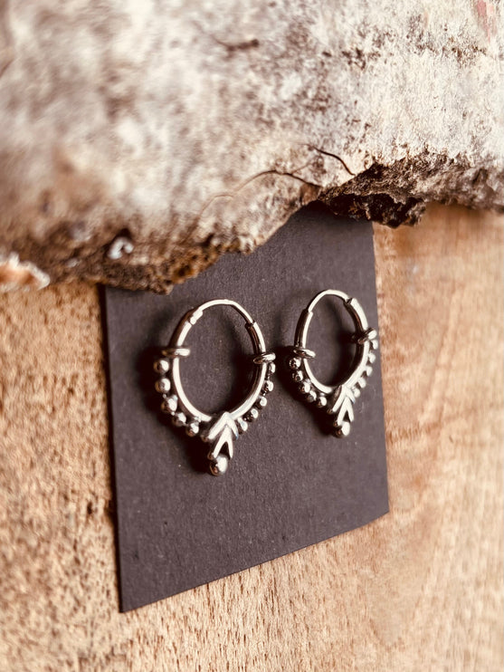 Mini Boho Sterling Silver 925 Hoop Earrings; Clicker Jewellery, Small, Rustic, Yoga, Hippie, Gypsy, Pretty, Ssy, Boho, Bohemian, Festival