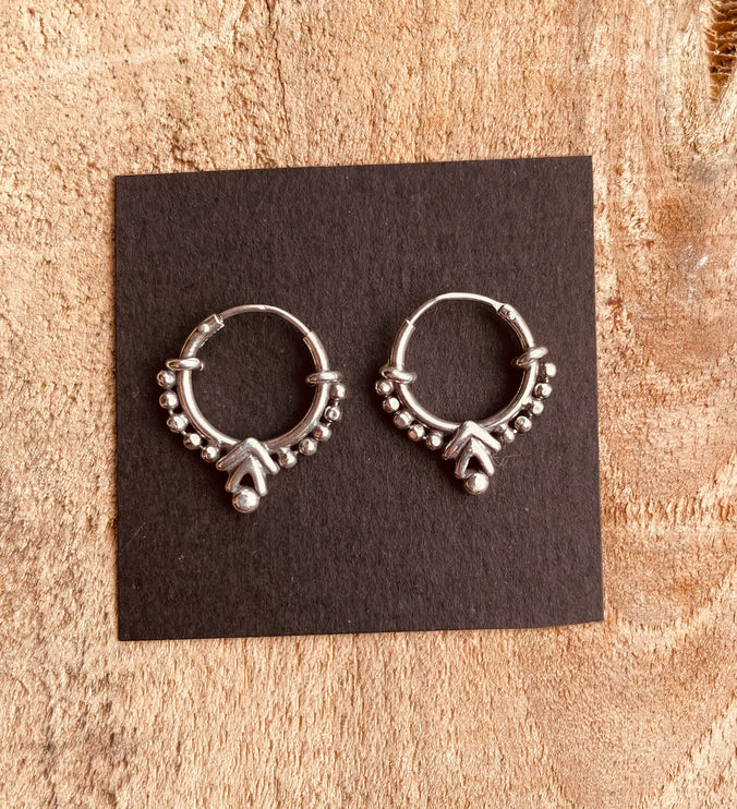 Mini Boho Sterling Silver 925 Hoop Earrings; Clicker Jewellery, Small, Rustic, Yoga, Hippie, Gypsy, Pretty, Ssy, Boho, Bohemian, Festival