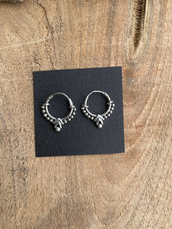 Mini Boho Sterling Silver 925 Hoop Earrings; Clicker Jewellery, Small, Rustic, Yoga, Hippie, Gypsy, Pretty, Ssy, Boho, Bohemian, Festival